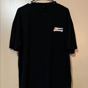 SHEIN Black Short Sleeve Tee with Orange and White Chest Graphic